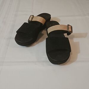 NWOT Kork-Ease Black suede, tan leather slide on shoes size 6